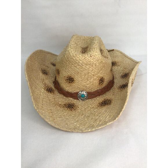 Stetson Womens Western Cowboy Hat Natural Size XS Burn Pattern Straw Sun Hat - Picture 1 of 5